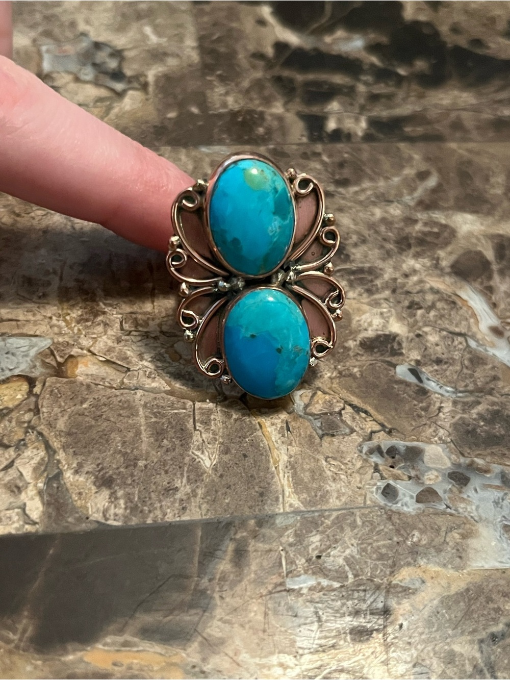 Turquoise Double-Stone Statement Ring - Women Jewelry southwestern style